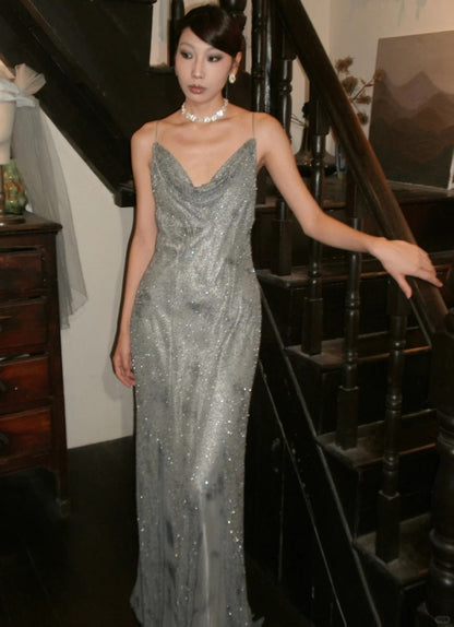 Shiny Spaghetti Straps Floor Length Prom Dress Birthday Party Dress Evening Dress  D2113