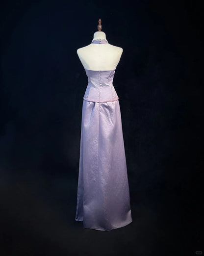 Elegant A Line Halter Satin Prom Dress Evening Dress Birthday Party Dress  D2115