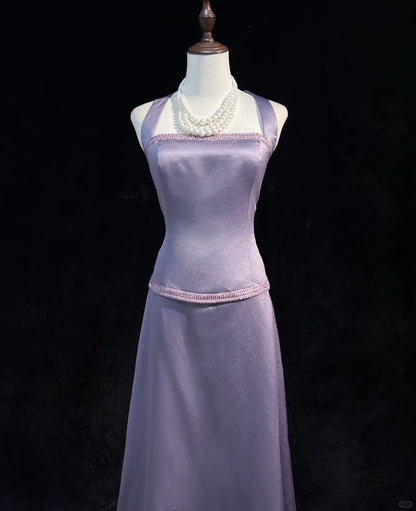 Elegant A Line Halter Satin Prom Dress Evening Dress Birthday Party Dress  D2115