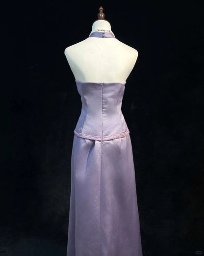 Elegant A Line Halter Satin Prom Dress Evening Dress Birthday Party Dress  D2115