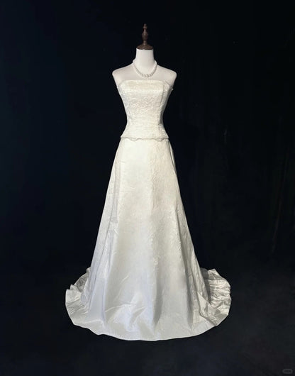 Elegant A Line Strapless Lace Floor Length Prom Dress Wedding Dress Evening Dress Party Dress   D2124