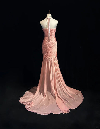 Elegant Halter Pleated Floor Length Prom Dress Evening Dress Party Dress   D2129