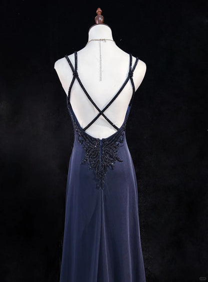 Sexy Spaghetti Straps Appliques Pleated Backless Floor Length Prom Dress Evening Dress Birthday Dress   D2130