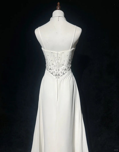 Elegant Spaghetti Straps Crystal Pleated Prom Dress Evening Dress Gala Dress  D2162
