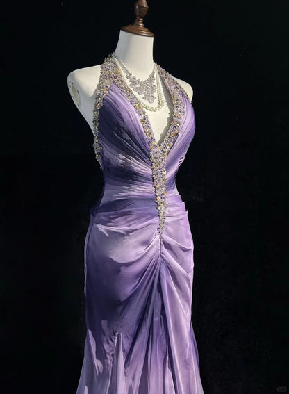 Elegant Halter Crystal Backless Pleated Prom Dress Evening Dress Gala Dress    D2164