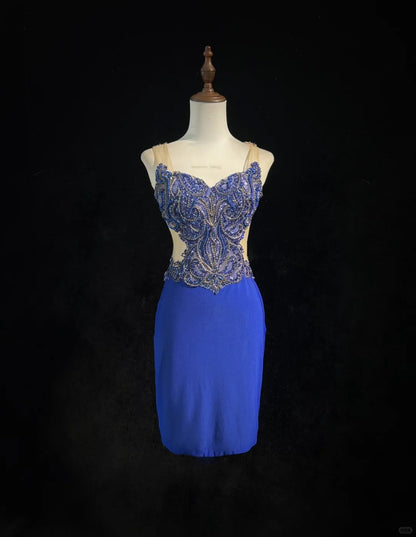 Sexy Spaghetti Straps Crystal Beading Fitted Short Prom Dress Evening Dress Gala Dress     D2165