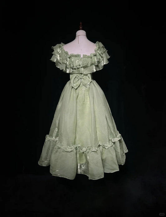 Sweet Square Neckline Ruffle Pleated with Bowknot Prom Dress Evening Dress Gala Dress    D2166