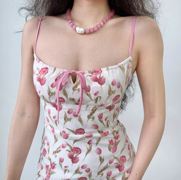 Cute A Line Spaghetti Straps Lace up Print Women Teenage Girl Summer Date Dress Seaside Dress   D2183