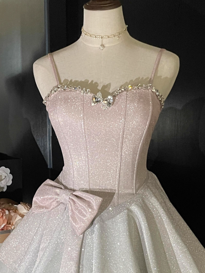 Shiny Spaghetti Straps Crystal Pleated Tiered Tulle Short Prom Dress Back to School Outfits Homecoming Dress Sweet 16 Dress Princess Dress  D2192