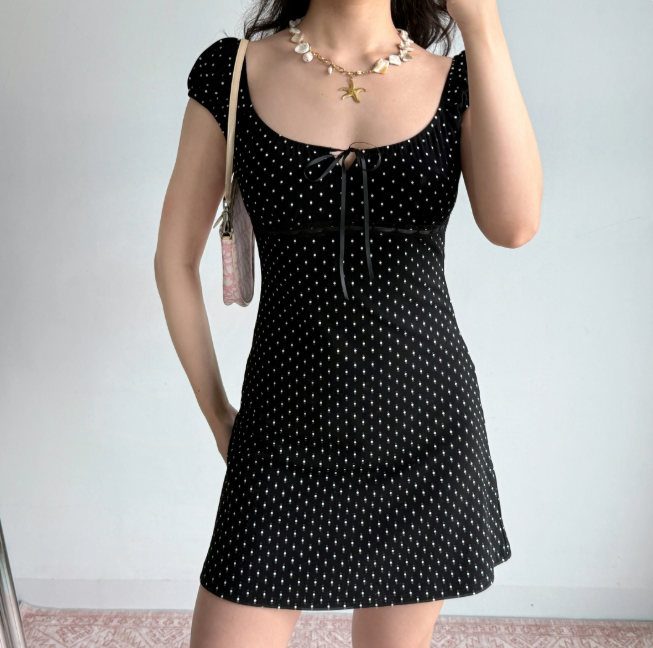 Casual A Line Puffed Sleeves Short Skirt Women Teeage Girl Summer Dress  D2208