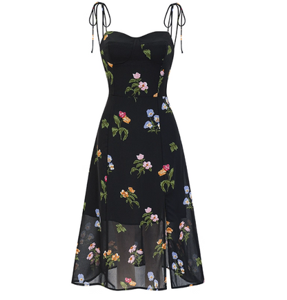 Seaside A Line Spaghetti Straps Split Print Dress Women Summer Date Dress  D2216
