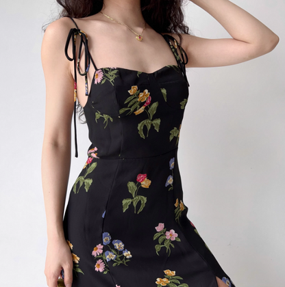Seaside A Line Spaghetti Straps Split Print Dress Women Summer Date Dress  D2216