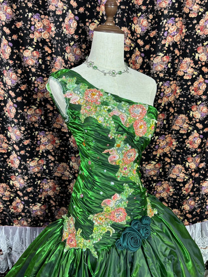 Pretty Asymmetrical Shoulder Appliques Pleated Long Prom Dress Evening Dress Party Dress   D2232
