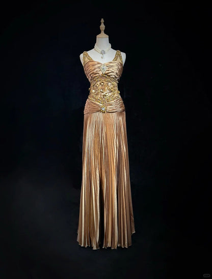 Shiny Prom Dress Spaghetti Straps Sequins Crystal Pleated Gala Dress Evening Dress Customized Dress D2256
