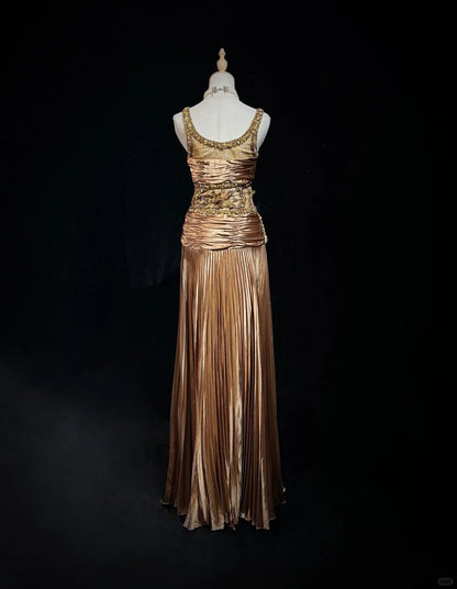 Shiny Prom Dress Spaghetti Straps Sequins Crystal Pleated Gala Dress Evening Dress Customized Dress D2256