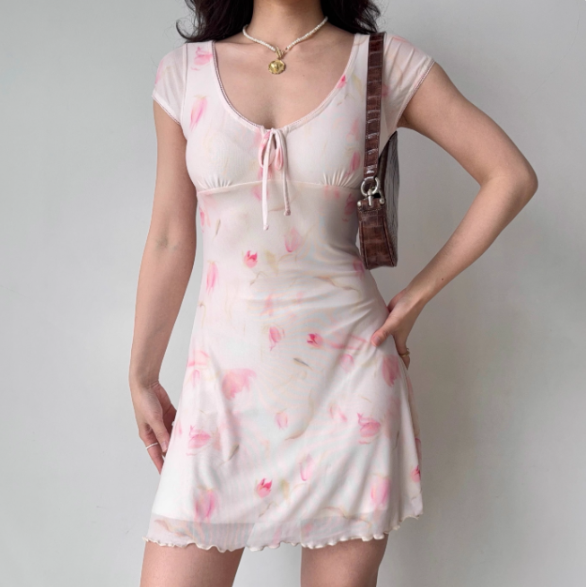 Pretty Women Dress A Line Print Summer Vacation Seaside Dress Teenage Girl Date Dress  D2265