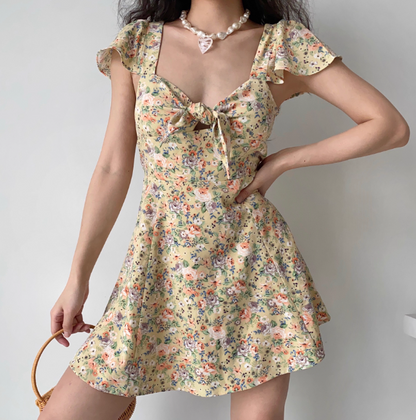 Cute Summer Dress A Line Lace up Print Short Skirt Women Teenage Girl Dress Vacation Outfits  D2267
