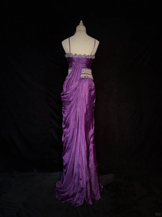 Charming Long Prom Dress Spaghetti Straps Sequins Pleated Evening Dress Gala Dress Business Dinner Dress D2296