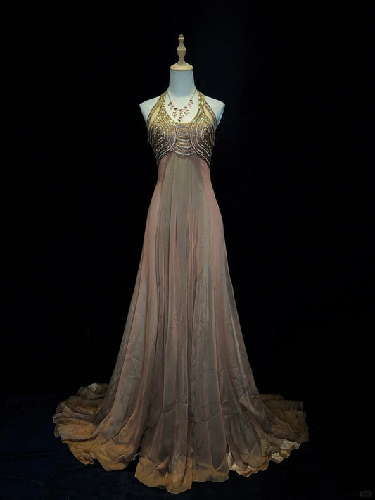 Charming Long Prom Dress Halter Pleated Evening Dress Gala Dress Business Dinner Dresses D2298
