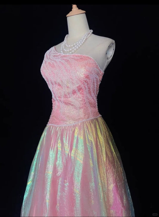 Shiny Prom Gown Asymmetrical Neck Beaded Evening Dress Gala Dress Party Dresses Customized Dress Birthday Outfits D2302