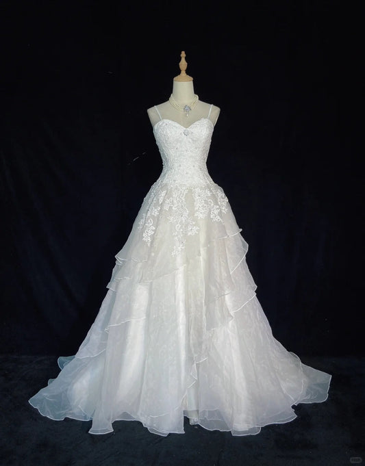 Elegant Wedding Dress Spaghetti Straps Tiered Ruffle Wedding Dress Evening Dress Gala Dress  D2309