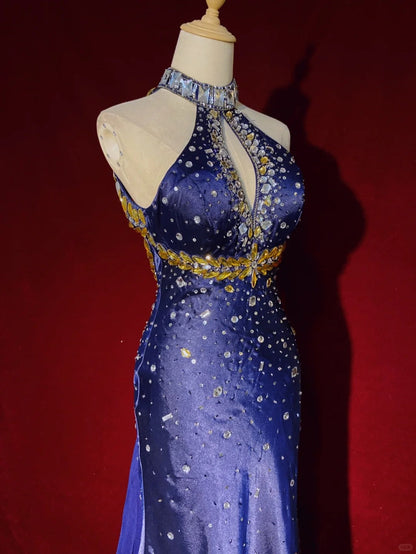 Sexy Prom Dress Halter Crystal Gala Dress Evening Dress Prom Gown Business Dinner Dress D2321