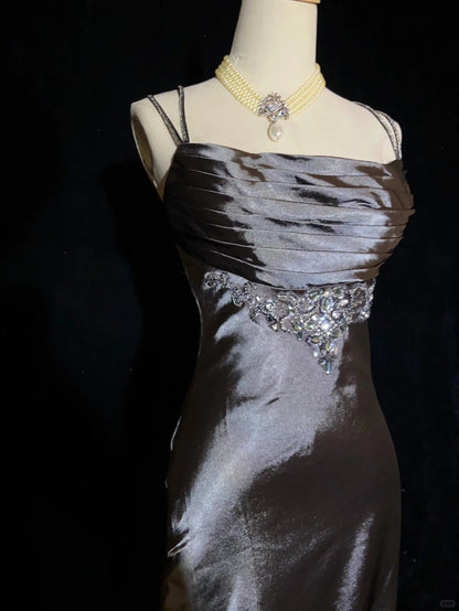 Pretty Prom Dress Spaghetti Straps Pleated Backless Prom Gown Evening Dress Gala Dress Business Dinner Dress   D2349