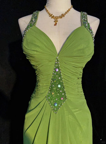 Charming Prom Dress Spaghetti Straps Pleated Backless Prom Gown Gala Dress Business Dinner Dress Evening Dress   D2350