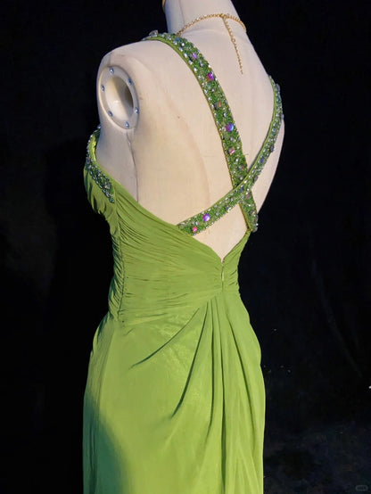 Charming Prom Dress Spaghetti Straps Pleated Backless Prom Gown Gala Dress Business Dinner Dress Evening Dress   D2350