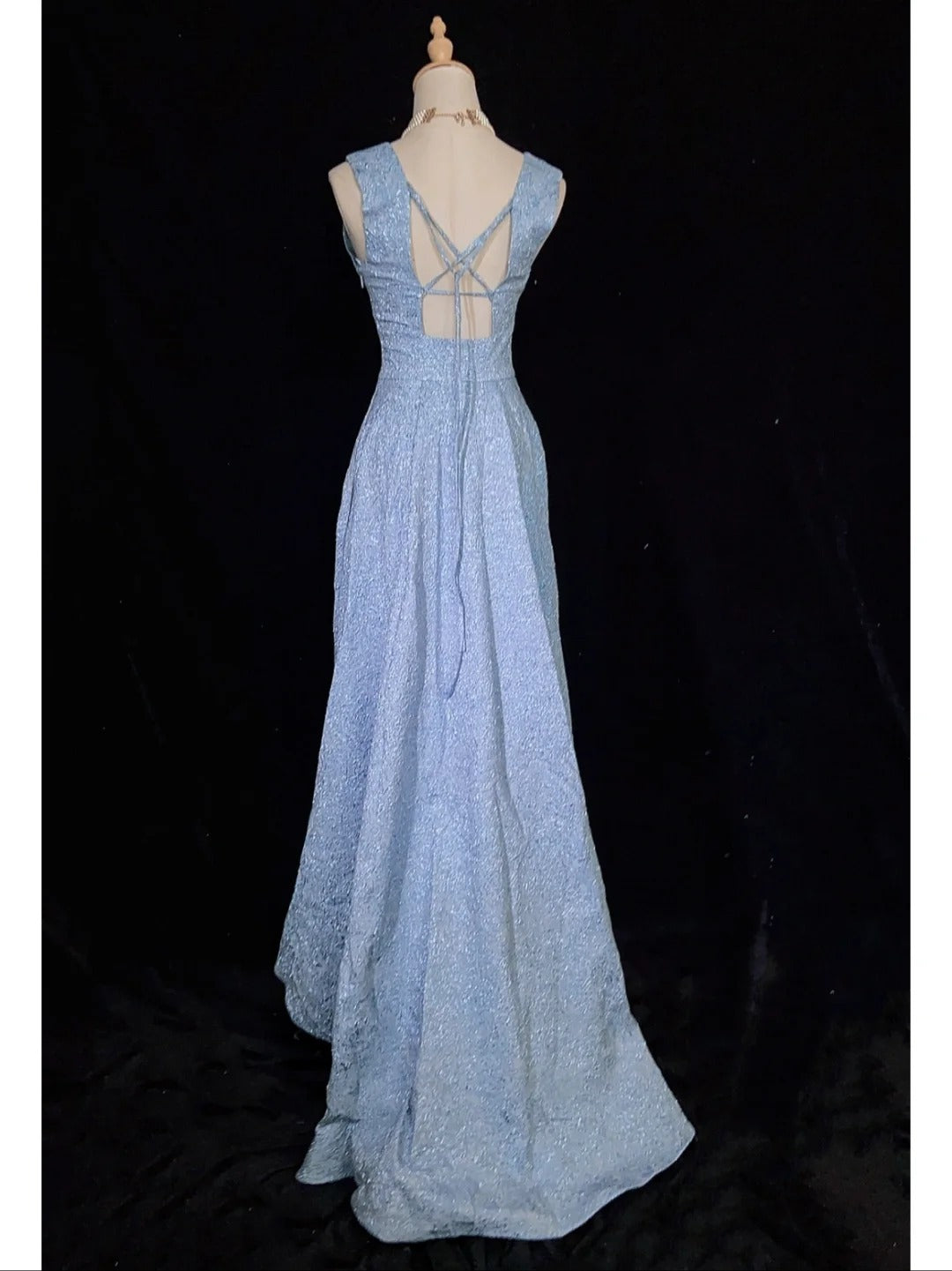 Shiny Prom Dress V-neck Backless Hi-lo Hem Prom Gown Gala Dress Business Dinner Dress Evening Dress   D2355