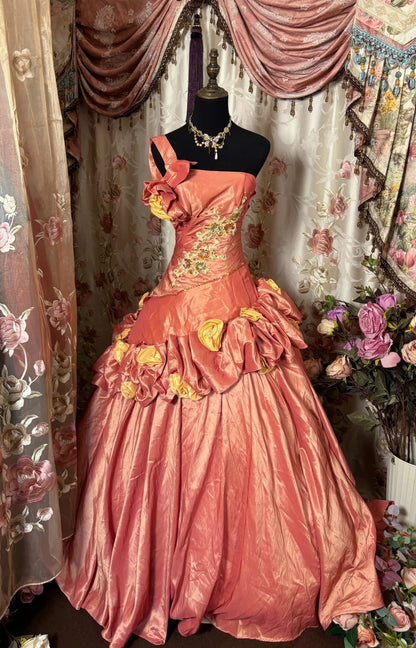 Cute Prom Dress One Shoulder Pleated Ruffle Ball Gown Evening Dress Birthday Dress   D2385