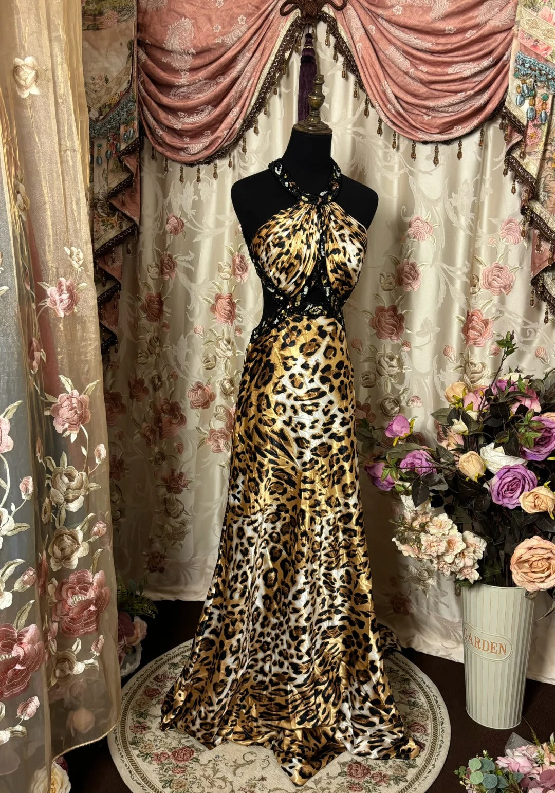 Sexy Prom Dress Halter Backless Leopard Print Long  Prom Dress Evening Dress Gala Dress Party Dress  D2403
