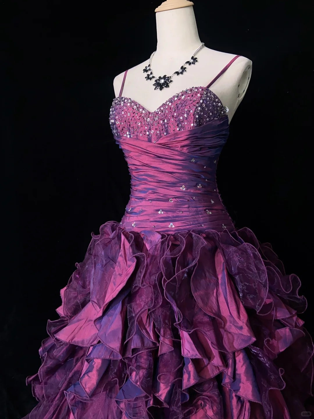 Charming Prom Dress Spaghetti Straps Pleated Ruffle Ball Gown Evening Dress Gala Dress   D2456
