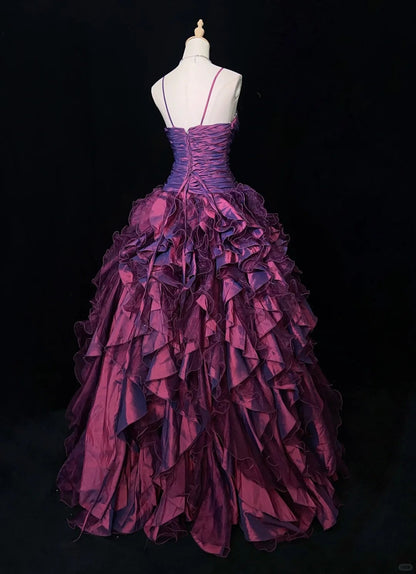 Charming Prom Dress Spaghetti Straps Pleated Ruffle Ball Gown Evening Dress Gala Dress   D2456