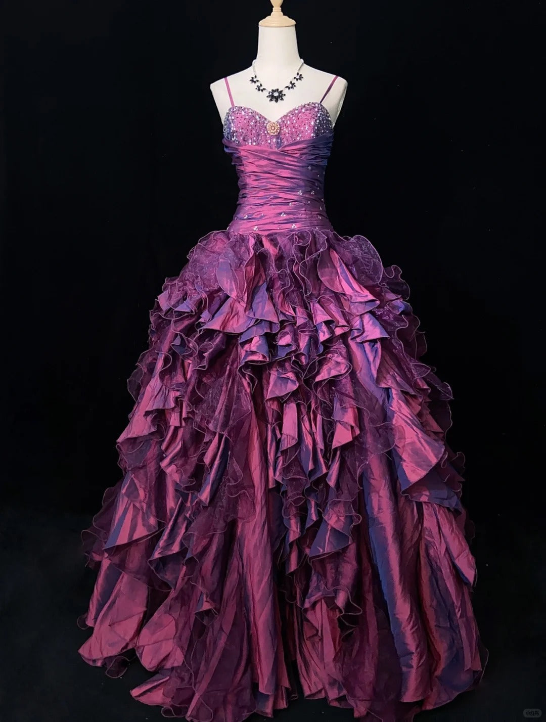 Charming Prom Dress Spaghetti Straps Pleated Ruffle Ball Gown Evening Dress Gala Dress   D2456