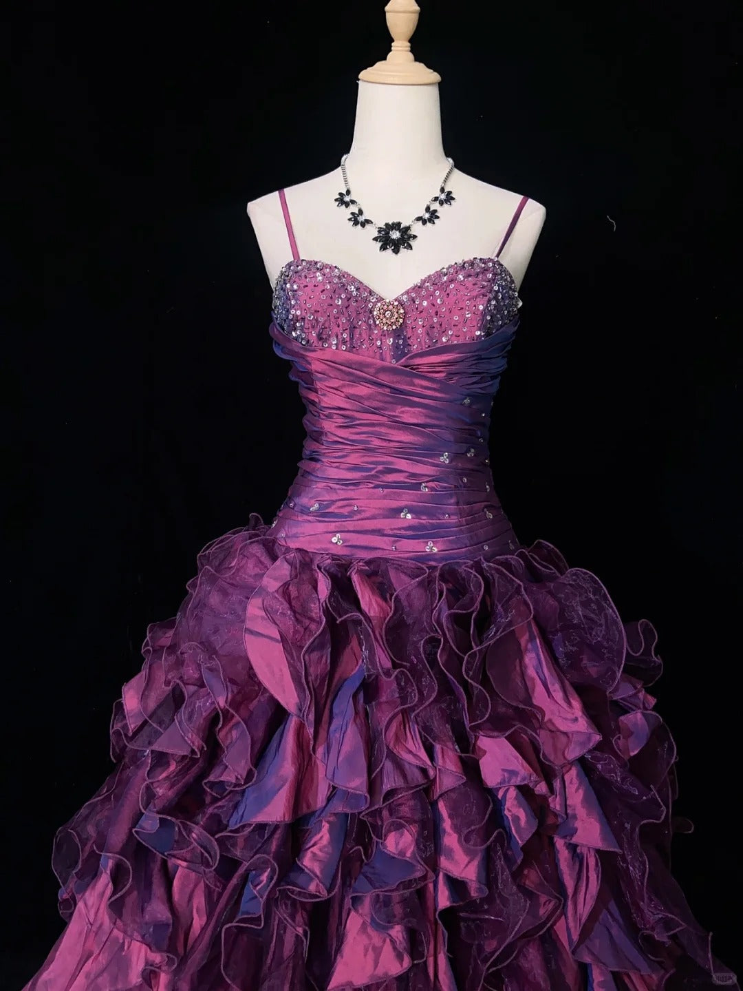 Charming Prom Dress Spaghetti Straps Pleated Ruffle Ball Gown Evening Dress Gala Dress   D2456