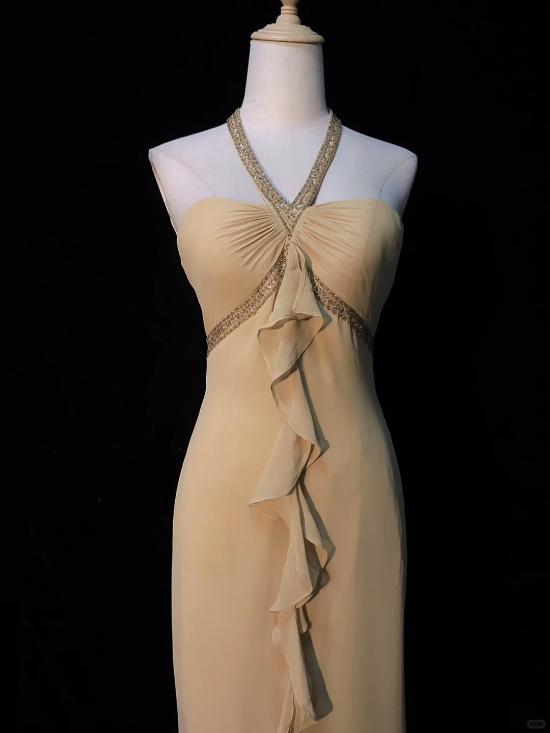 Elegant Prom Dress Halter Pleated Ruffle Evening Dress Gala Dress Business Dinner Dress  D2419