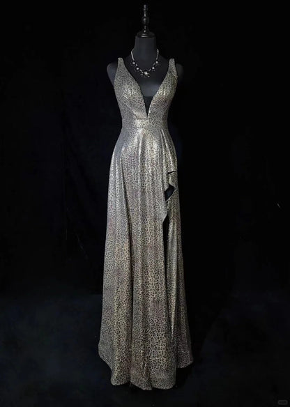 Sexy Prom Dress V-neck Backless Leopard Print Long Prom Gown Evening Dress Gala Dress Business Dinner Dress  D2429