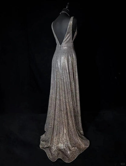 Sexy Prom Dress V-neck Backless Leopard Print Long Prom Gown Evening Dress Gala Dress Business Dinner Dress  D2429