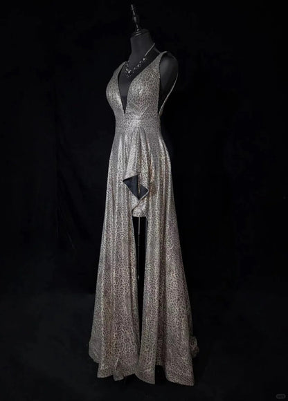 Sexy Prom Dress V-neck Backless Leopard Print Long Prom Gown Evening Dress Gala Dress Business Dinner Dress  D2429