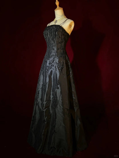 Pretty Prom Dress A Line Black Spaghetti Straps Evening Dress Prom Gown Gala Dress Business Dinner Dress  D2437