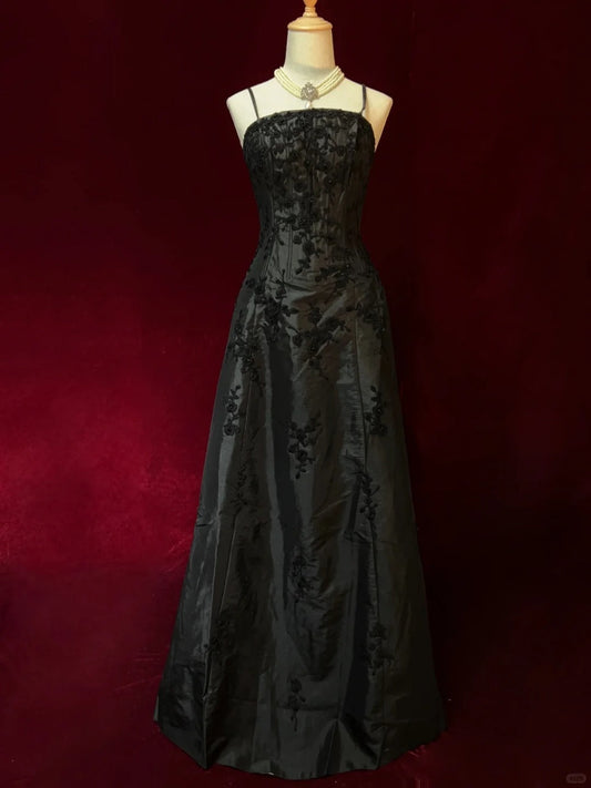 Pretty Prom Dress A Line Black Spaghetti Straps Evening Dress Prom Gown Gala Dress Business Dinner Dress  D2437