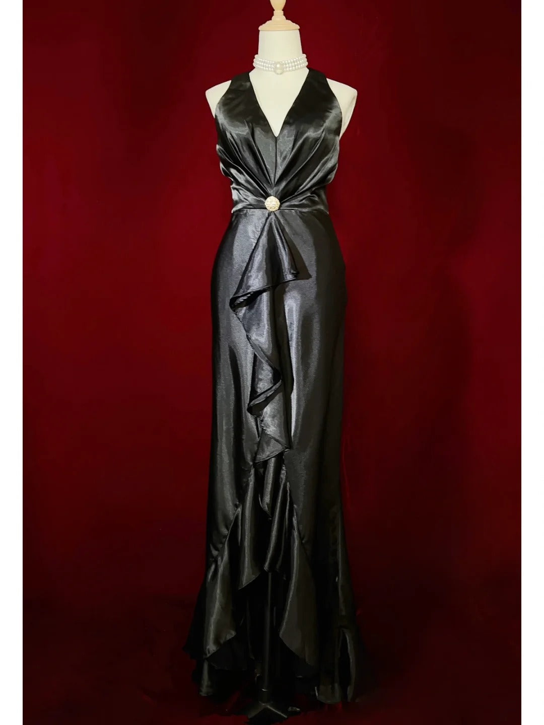 Charming Prom Dress V-neck Backless Ruffle Evening Dress Prom Gown Gala Dress Business Dinner Dress  D2440