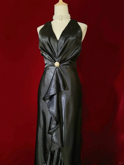 Charming Prom Dress V-neck Backless Ruffle Evening Dress Prom Gown Gala Dress Business Dinner Dress  D2440