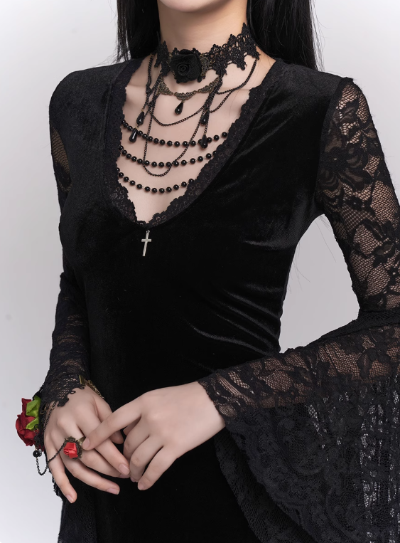 Newest Halloween Costume Black Women Teenage Girl Dress Long Sleeves Gothic Dress Party Dress    D2458