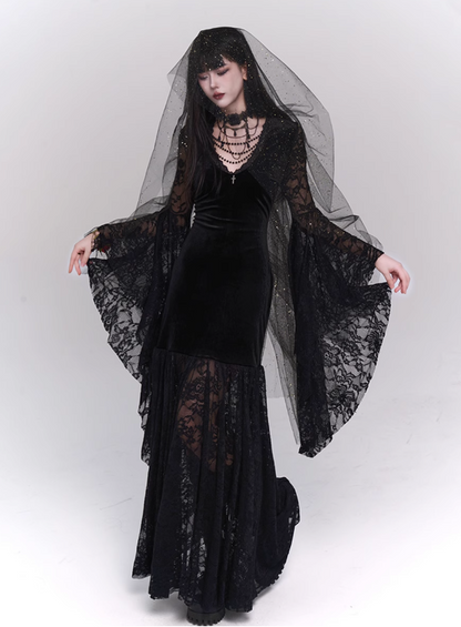 Newest Halloween Costume Black Women Teenage Girl Dress Long Sleeves Gothic Dress Party Dress    D2458