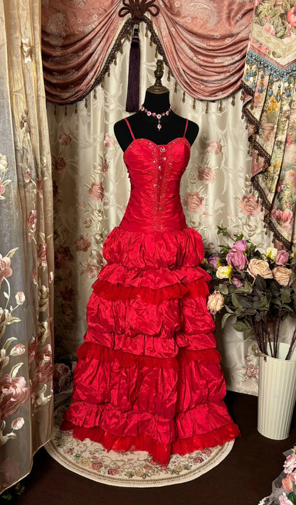 Pretty Prom Dress Spaghetti Strapless Pleated Tiered Prom Gown Evening Dress Dancing Dress Birthday Party Dress D2465
