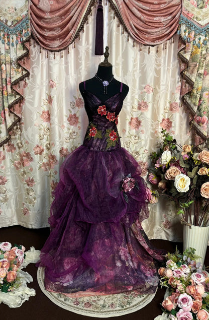 Charming Prom Dress Spaghetti Straps Flower Tulle Prom Gown Evening Dress Gala Dress D2470