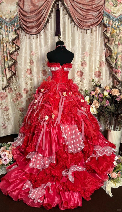 Cute Prom Dress Strapless Pleated Ruffle Ball Gown Evening Dress Dancing Dress Masquerade Ball D2472