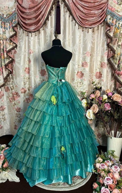 Charming Prom Dress Strapless Pleated Tiered Ball Gown Evening Dress Dancing Dress Masquerade Ball D2474